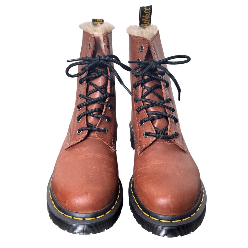 Dr. Martens Combat Boots 1460 Serena Women's Size 8 Faux Fur Lined Brown Leather - Picture 2 of 8